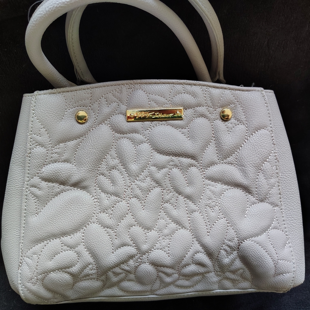 Betsey Johnson Cream Quilted Satchel with Gold Accents